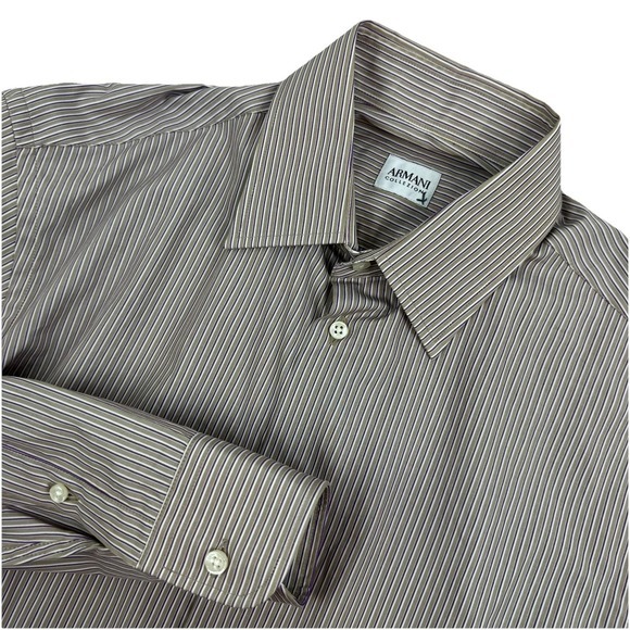 Armani Collezioni Long Sleeve‎ button shirt 38/15/R Gold/Purple/White striped - Picture 1 of 7